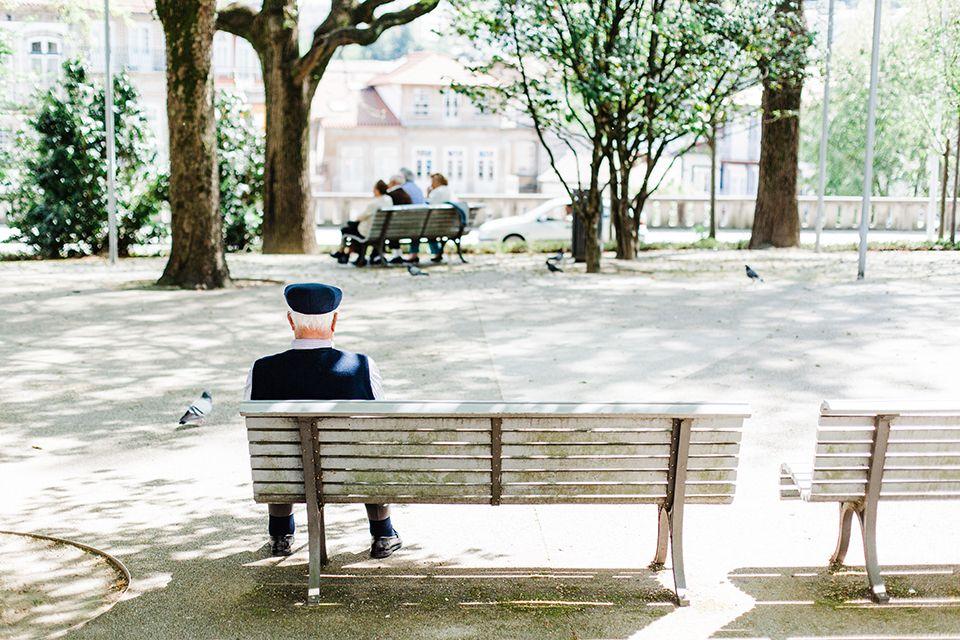 Senior on bench in park
